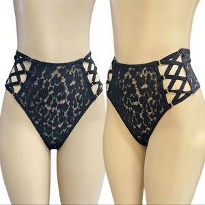 VICTORIAS SECRET LUXE Sexy High waist lace-up Thong - Black -XS